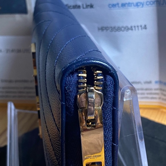 Yves Saint Laurent Grain De Poudre Matelassé Leather Monogram Zip Around Wallet - Picture 5 of 14